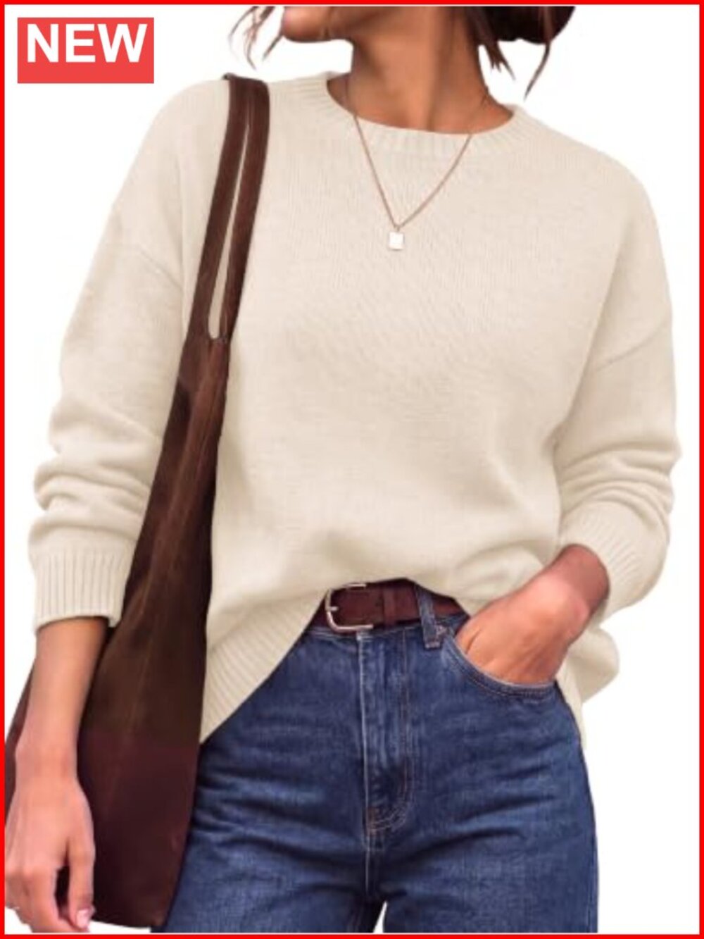 Oversized Crewneck Pullover Sweater Women Fall Winter Lightweight Knit Tunic